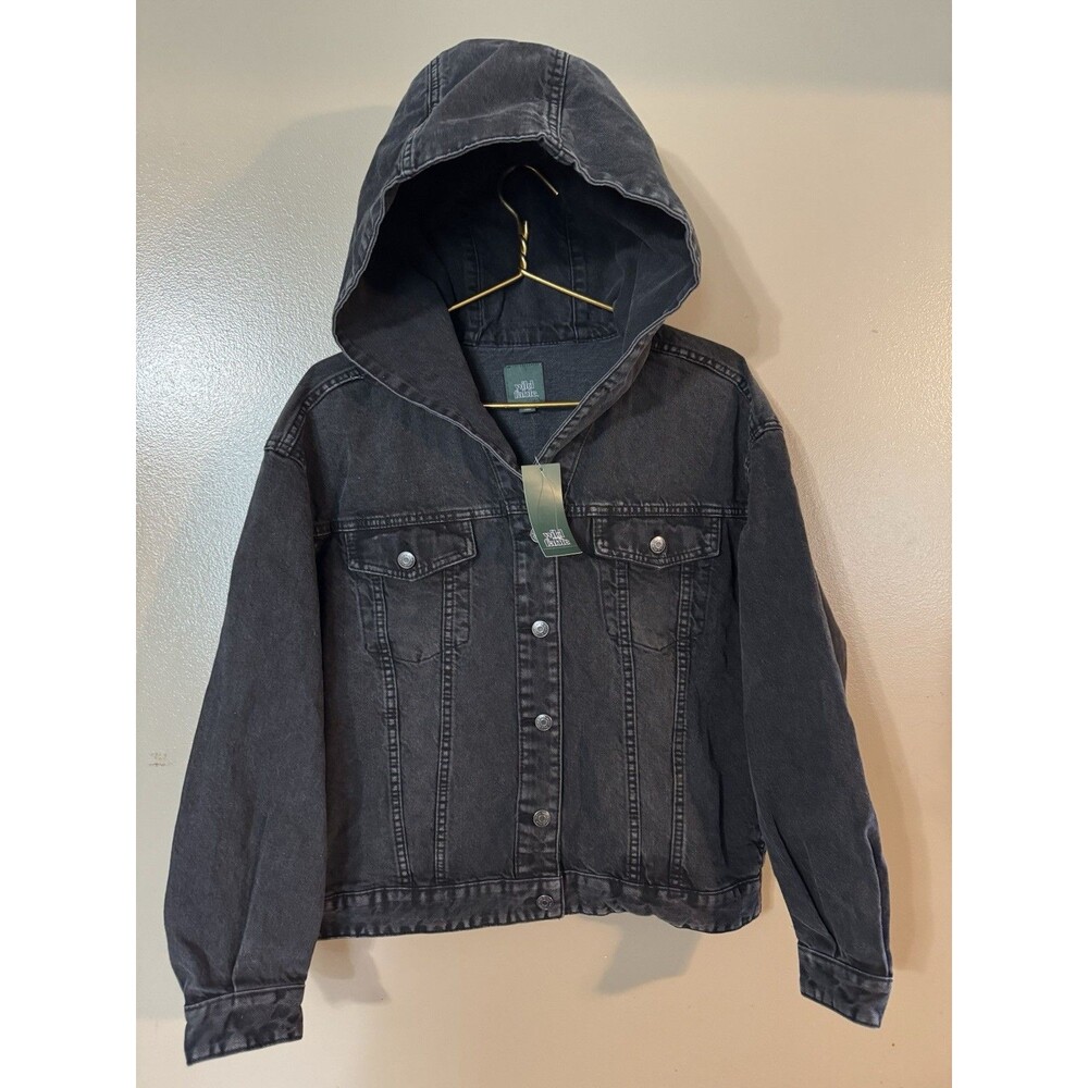 Wild Fable Woman Denim Jacket Small Black Hooded Button Relaxed NWT